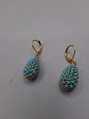 Joan Rivers Turquoise Egg Drop Earrings Gold Tone Dangle Signed